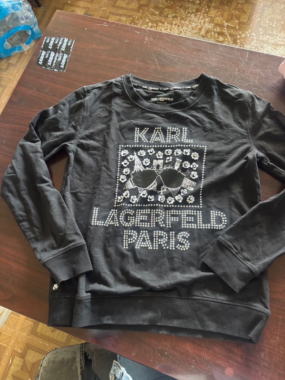 Karl Lagerfeld Black Rhinestone Logo Sweatshirt